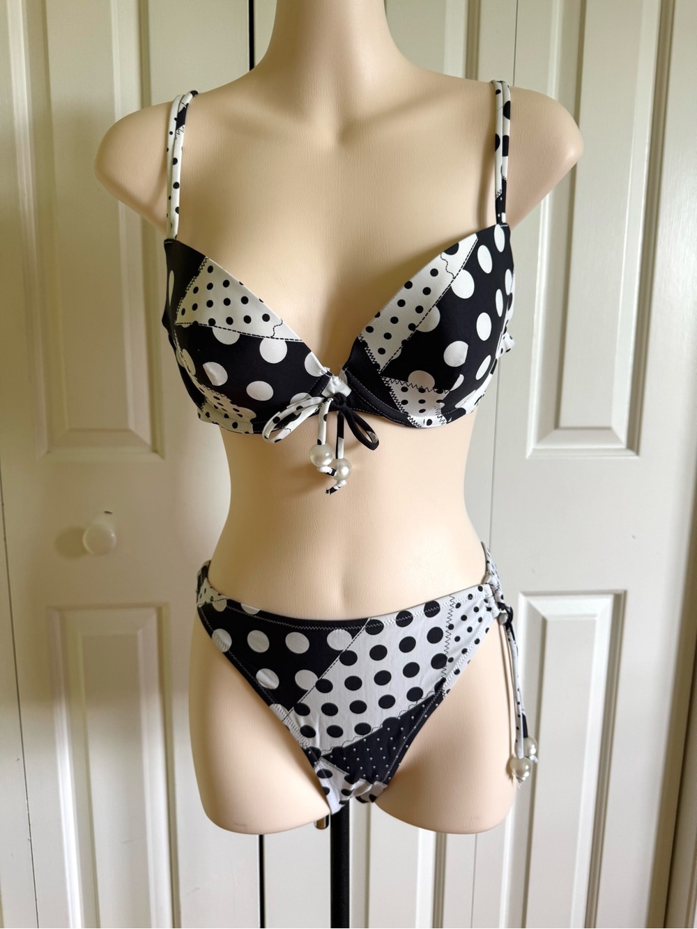 LISE CHARMEL Black/White Polka Dots Bikini Swimsuit M